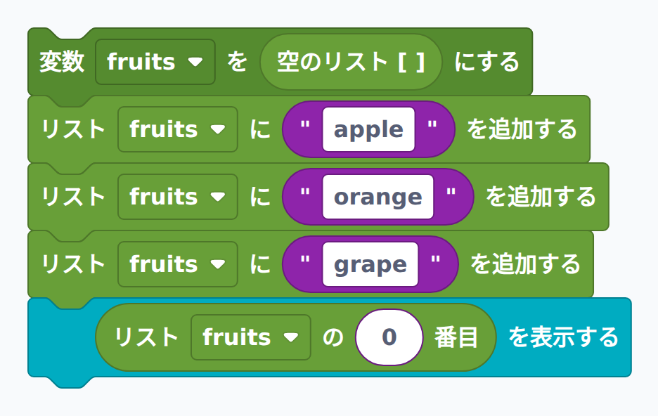 リストを作って0番目を表示