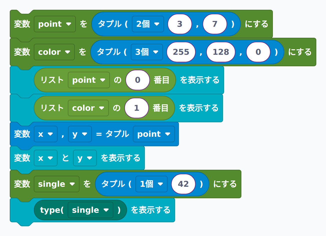 タプルを作るブロック例