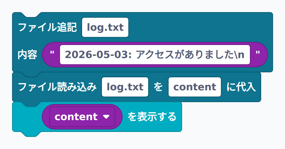 ファイル追記(appendモード)のブロック例