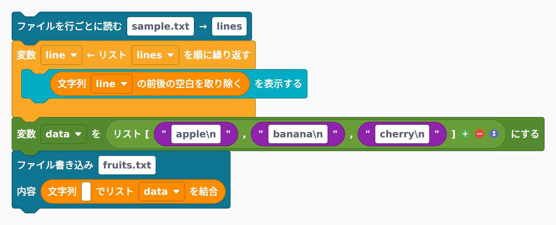 readlines で複数行を読むブロック例