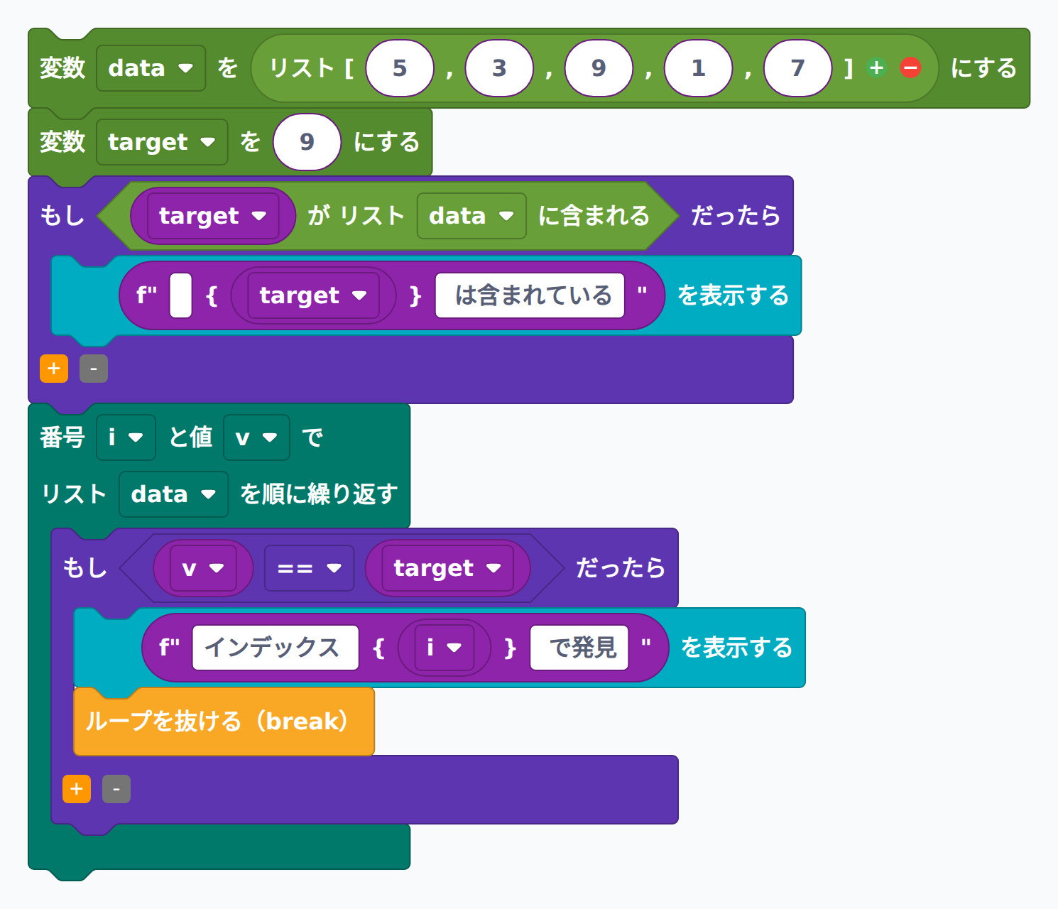 for-in ループのブロック例