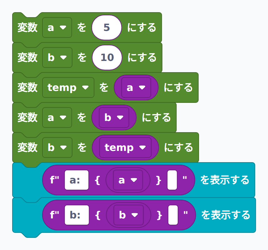 変数の値を入れ替えるブロック例